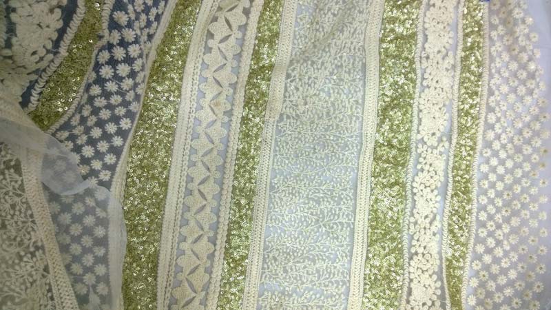 Net Fabrics With Thready,sequine With Zari Embroidery Fabrics
