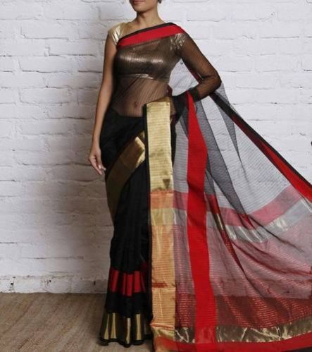 Golden Jari Border Maheshwari Silk Saree