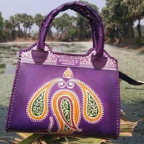 Leather Top Handle Bag Purple 02