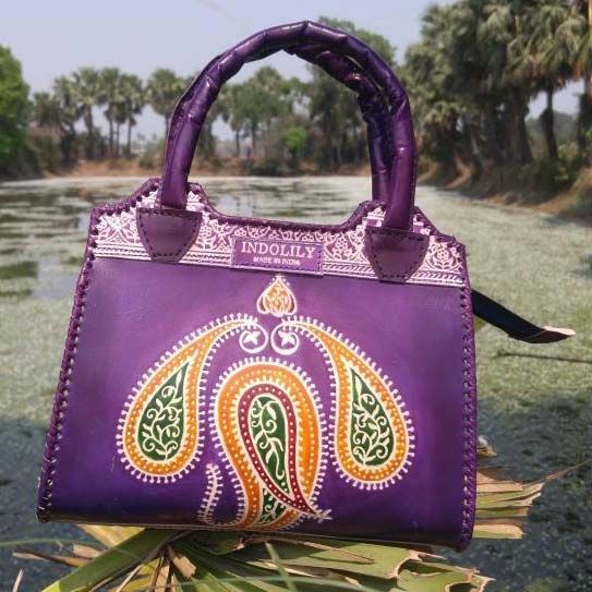 Leather Top Handle Bag Purple 01