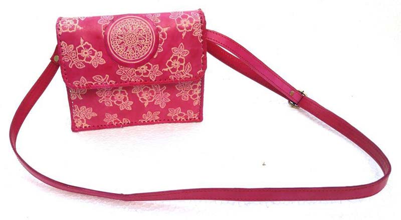 Pink Leather Shoulder Cross Bag