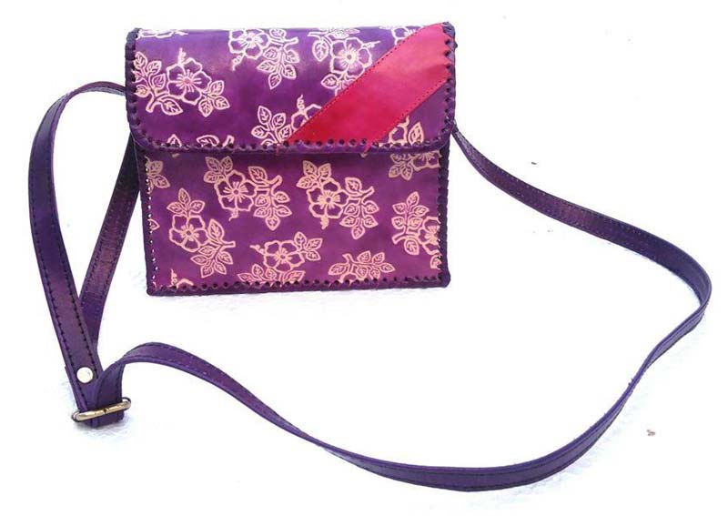 Purple Leather Shoulder Cross Bag