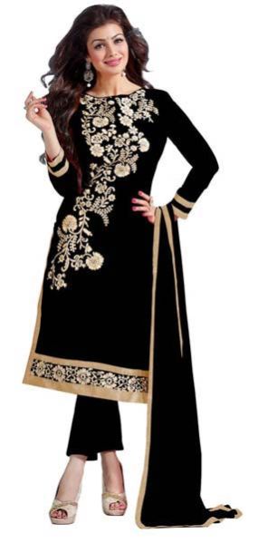 Black Embroidered Chanderi Churidar Suit 02