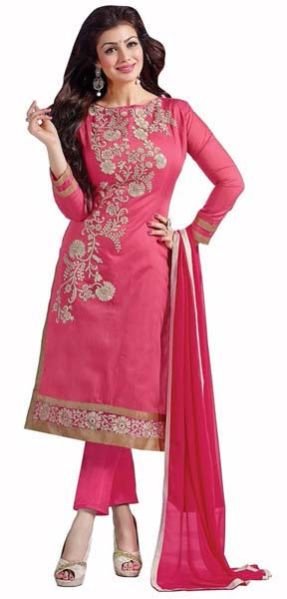 Pink Embroidered Chanderi Churidar Suit 01