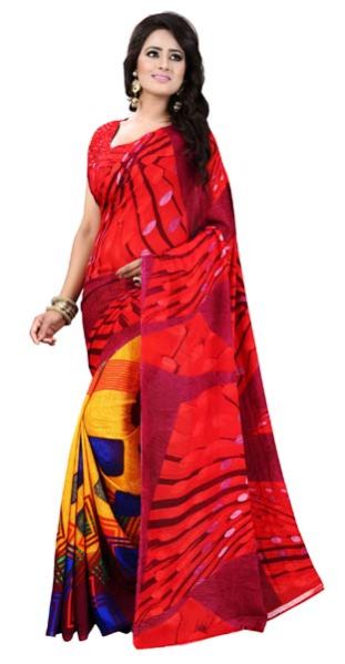 Georgette Saree (Plain Red Pallu)