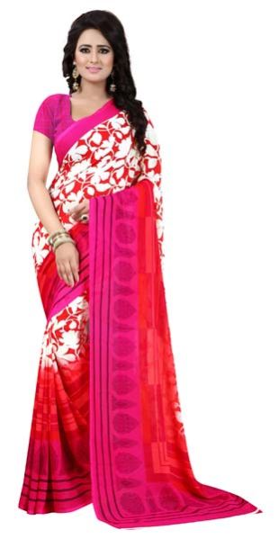 Georgette Saree (White Flower)