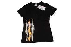 Black Cotton Printed Round Neck Top