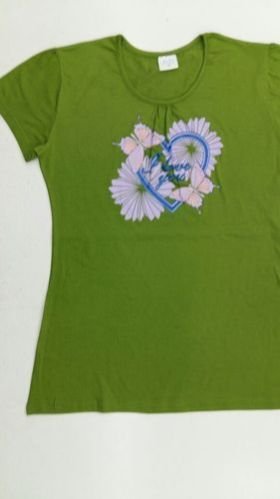 Green Cotton Printed Round Neck Top
