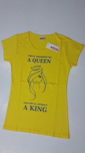 Yellow  Cotton Printed Round Neck Top