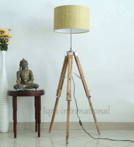 Antique Wooden Lamp Stand Shade Floor Tripod Adjustable Stand