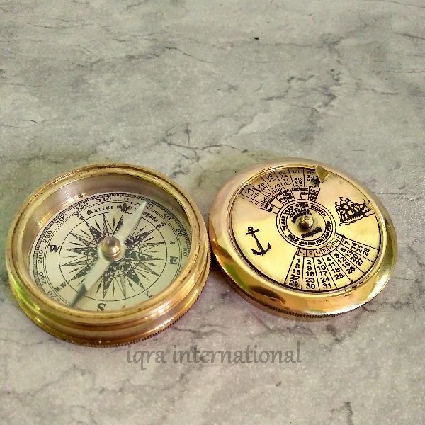 Brass 100 Year Calender Pocket Compass Handmade Collectible