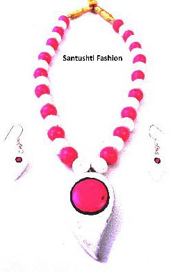 Pink & White Terracotta Necklace Set