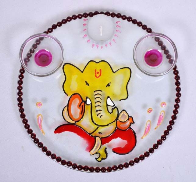 Decorative Glass Pooja Thali 01