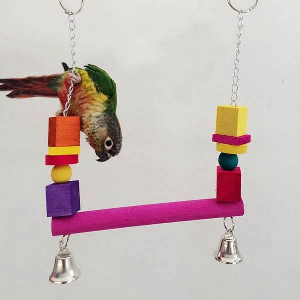 Wooden Swing with Bird Hanging
