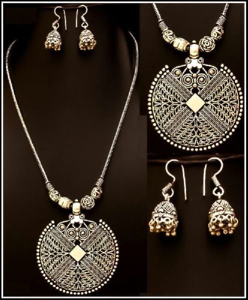 Oxidized Silver Pendant Set 05