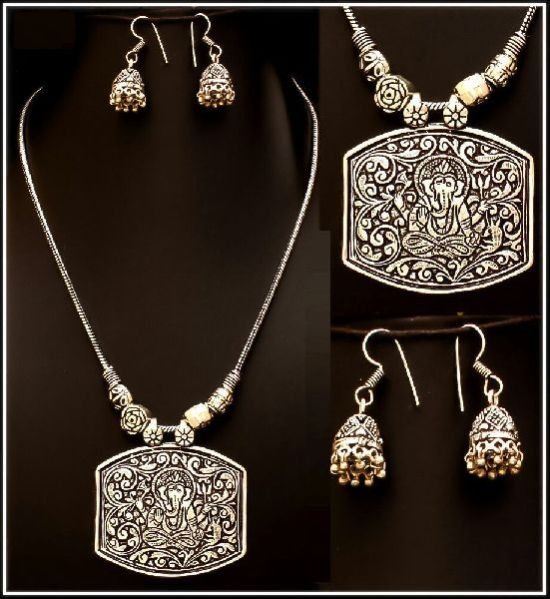 Oxidized Silver Pendant Set 06