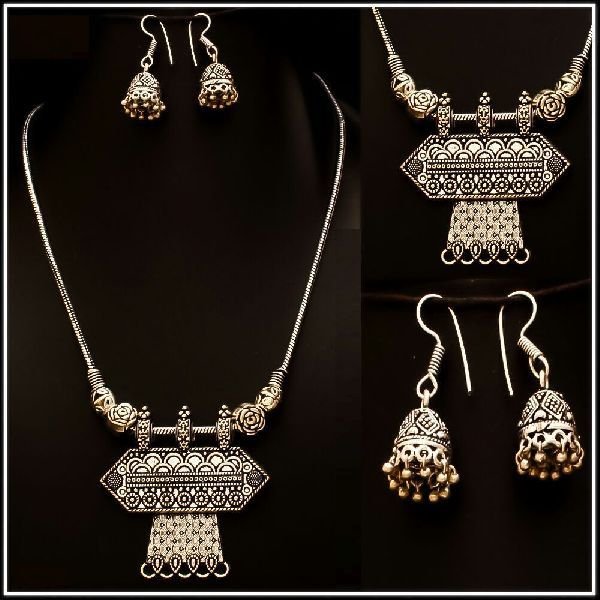 Oxidized Silver Pendant Set 07