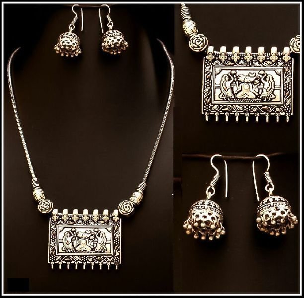 Oxidized Silver Pendant Set 08