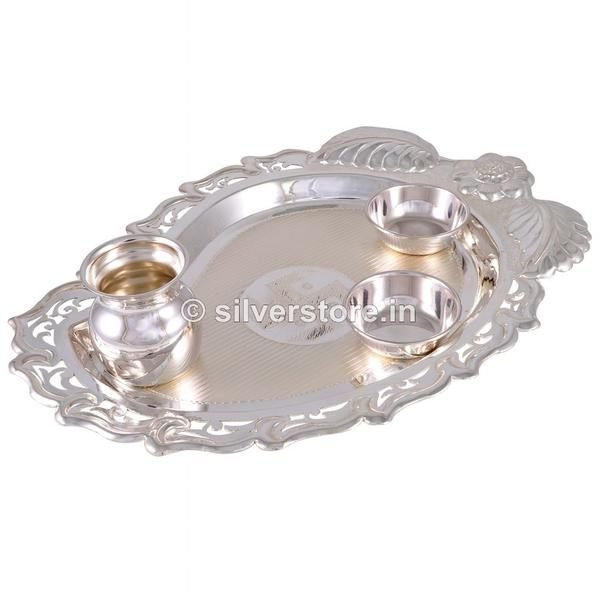 Silver Pan Shaped Pooja Thali 02
