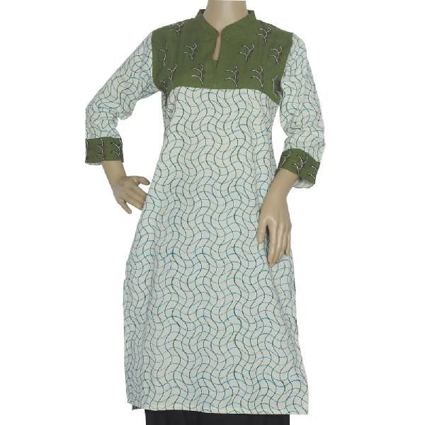Ambara Kurti - Off - White and Green