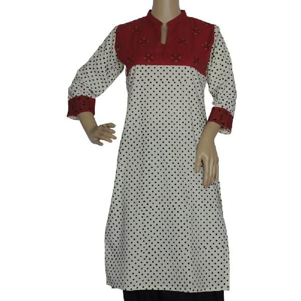 Ambara Kurti - Off - White and Maroon
