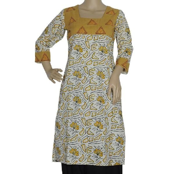 Ambara Kurti - Off - White and Yellow
