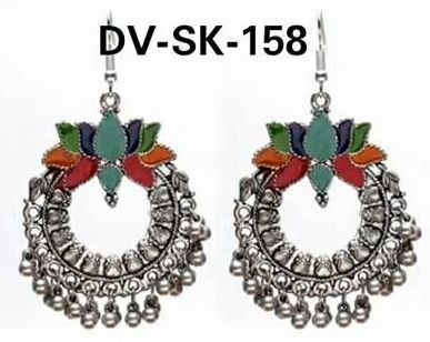 DV-SK 158 Traditional Lotus Oxidised Hoop Earrings