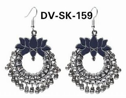 DV-SK 159 Traditional Lotus Oxidised Hoop Earrings