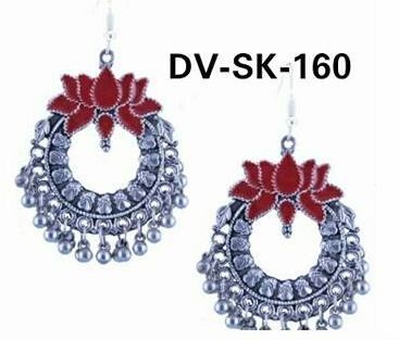 DV-SK 160 Traditional Lotus Oxidised Hoop Earrings