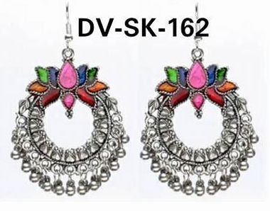 DV-SK 162 Traditional Lotus Oxidised Hoop Earrings