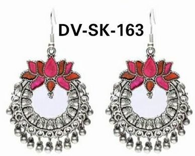 DV-SK 163 Traditional Lotus Oxidised Hoop Earrings