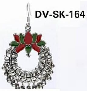 DV-SK 164 Traditional Lotus Oxidised Hoop Earrings