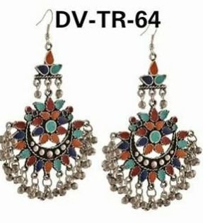 DV-TR 64 German Silver Afghani Long Earrings