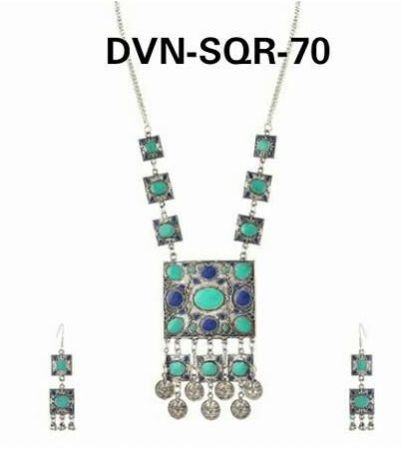 DVN-SQR-70 Boho Tribal German Silver Necklace