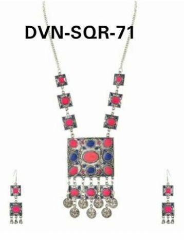 DVN-SQR-71 Boho Tribal German Silver Necklace