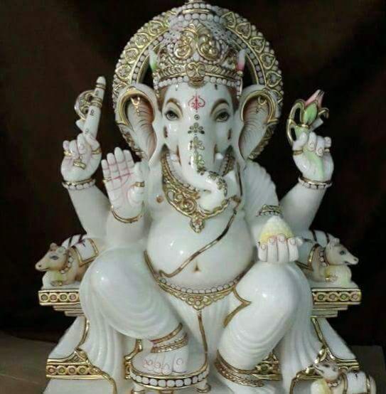 White Ganesh Marble Statue 02