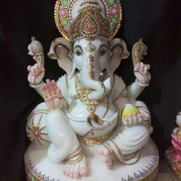 White Ganesh Marble Statue 05