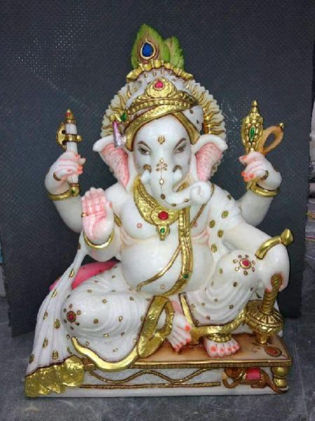 White Ganesh Marble Statue 06