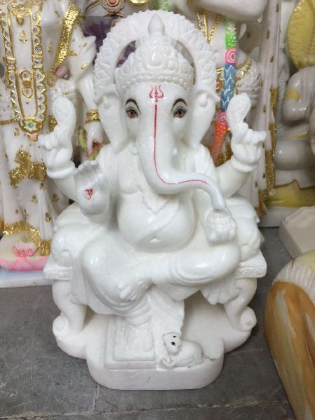 White Ganesh Marble Statue 07