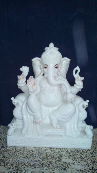 White Ganesh Marble Statue 08