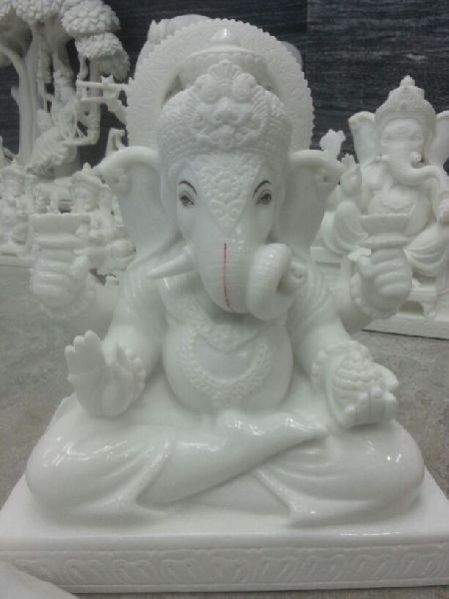 White Ganesh Marble Statue 09