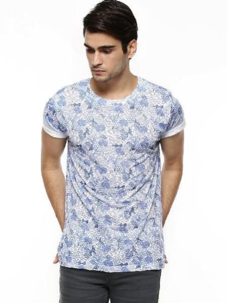 Mens T-shirt Blue Overall Printed  Flower