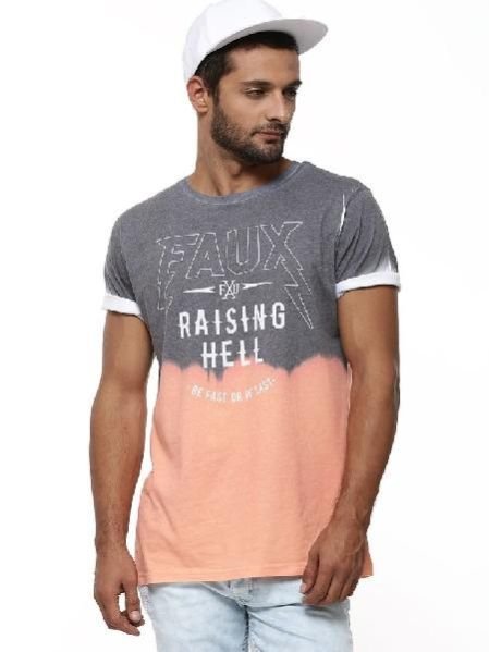 Mens T-shirts Round Neck Dip Dye
