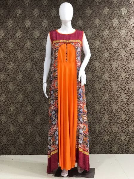 2243 Orange Ladies Rayon Kurtis
