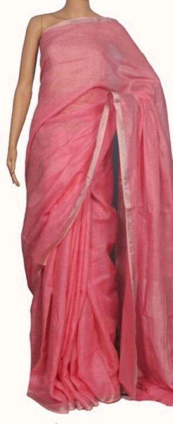 Linen Saree With Silver Zari Border 13