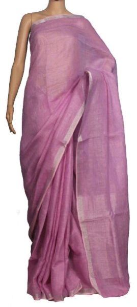 Linen Saree With Silver Zari Border 16