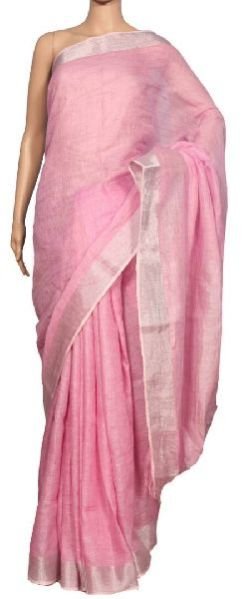 Linen Plain Sarees With Blouse 04