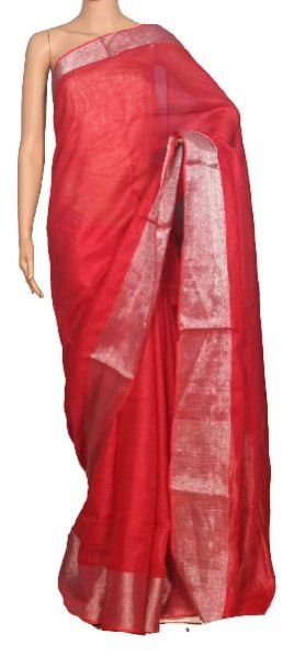 Linen Plain Sarees With Blouse 09