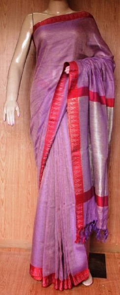 Linen Plain Sarees With Blouse 20