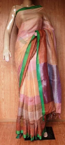 Linen Plain Sarees With Blouse 25